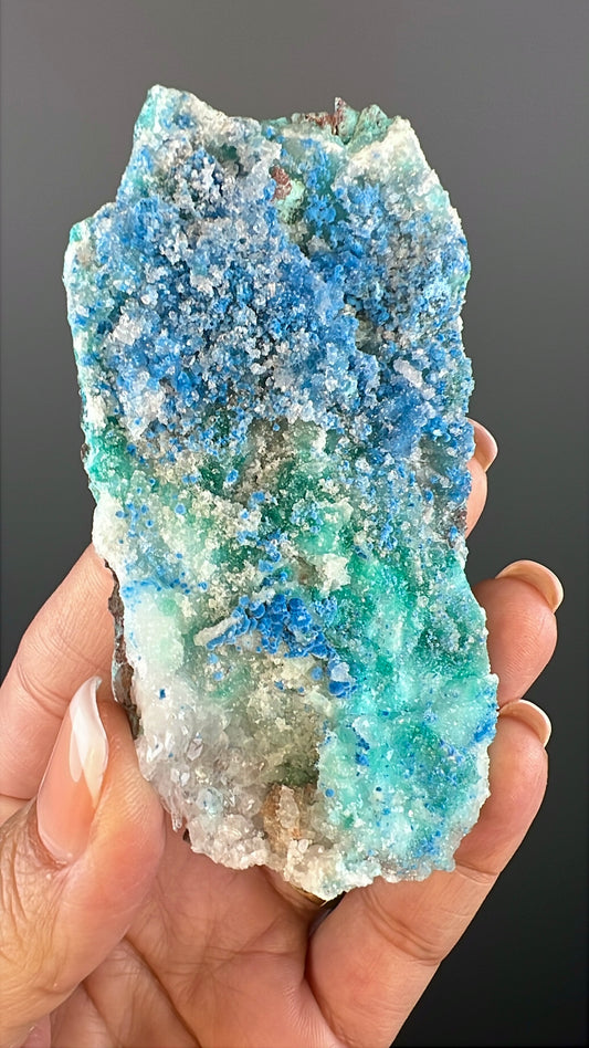 Druzy Blue Shattuckite with Quartz Crystal Specimen