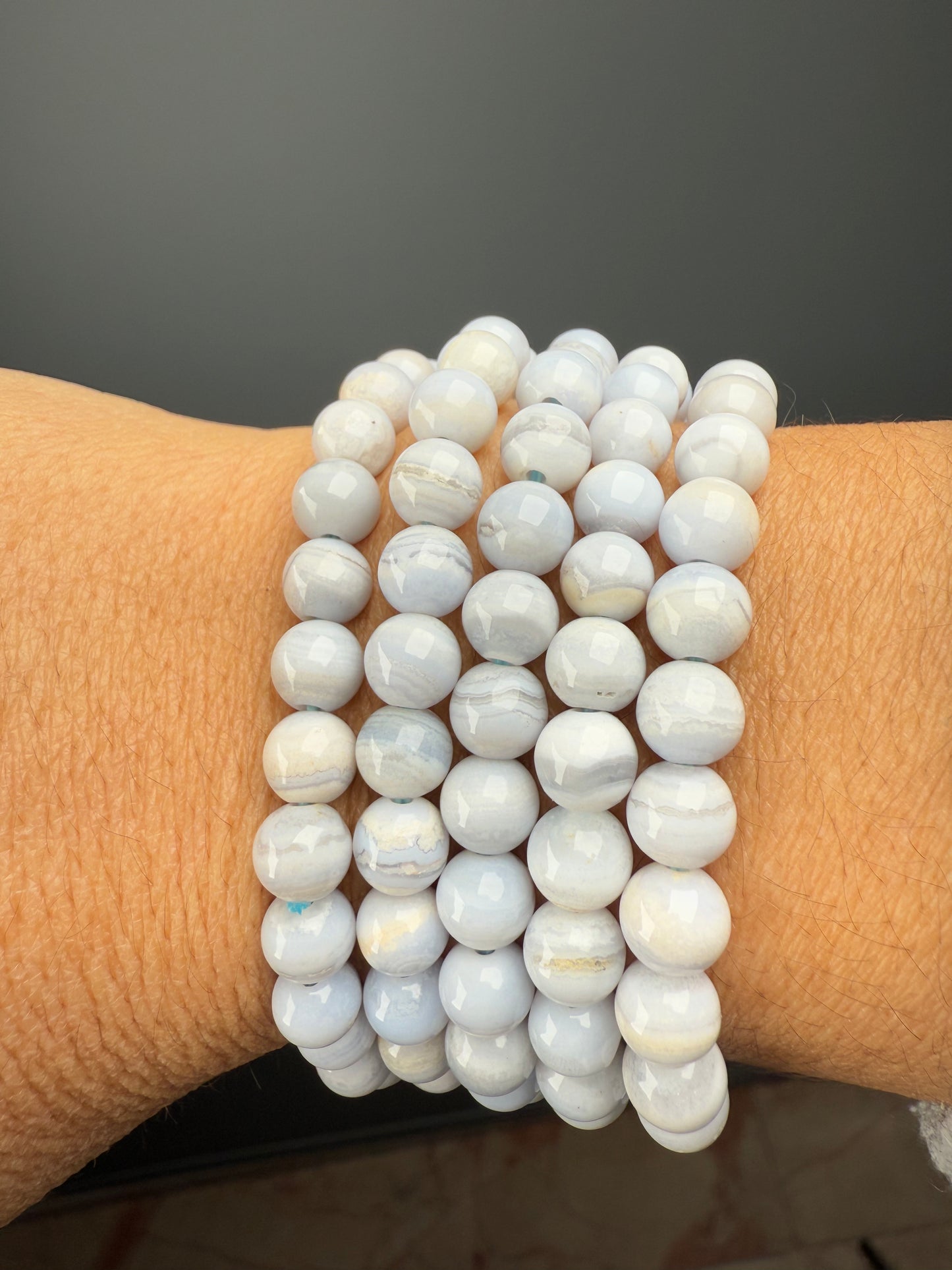 7 MM Blue Lace Agate Bracelets (6 Pieces)