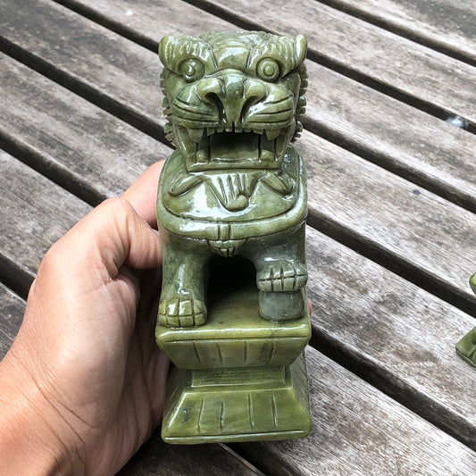 Green Jade Fu Dog (Foo Dog) Guardian Gemstone Huge Carving Sculpture- Big Size
