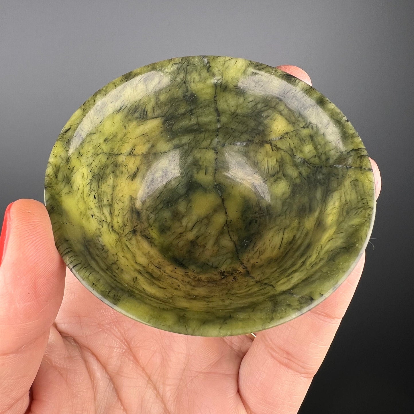 Pretty Piece!Amazing Hand Made Green Jade Bowl