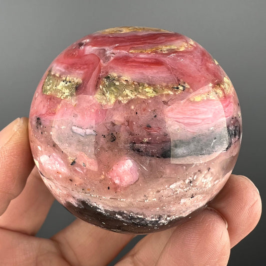 Amazing Color! Strawberry Opal Crystal Sphere from Peru, Dendritic Pink Opal Sphere