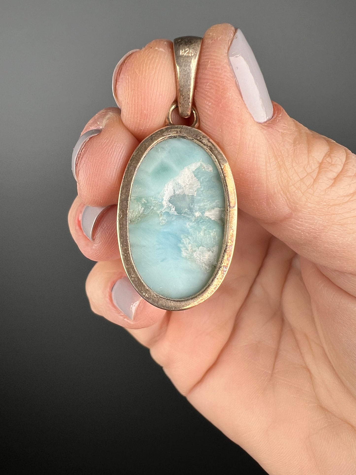 Larimar Crystal, Larimar Pendant, February-March Birthstone, Pisces Crystal,Simple Design, Larimar Crystal Pendant, 925 Sterling Silver