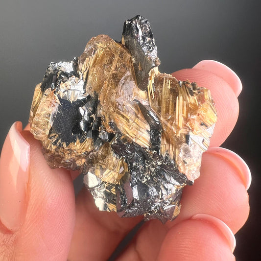 Golden Rutile Crystal, Hematite with Quartz Crystal Specimen