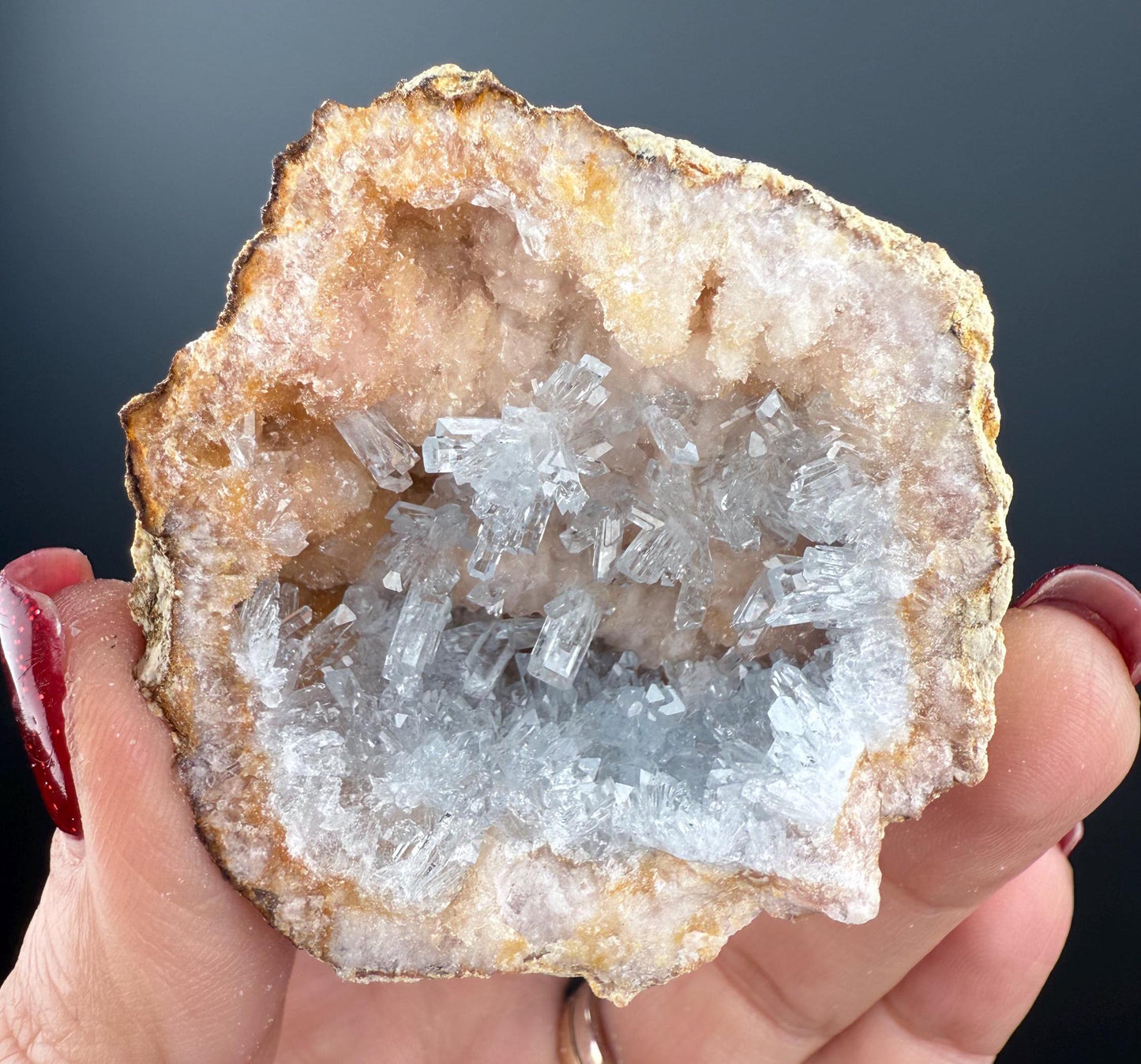 Excellent ! Sky Blue Celestite (Celestine) on Yellow Calcite Crystal