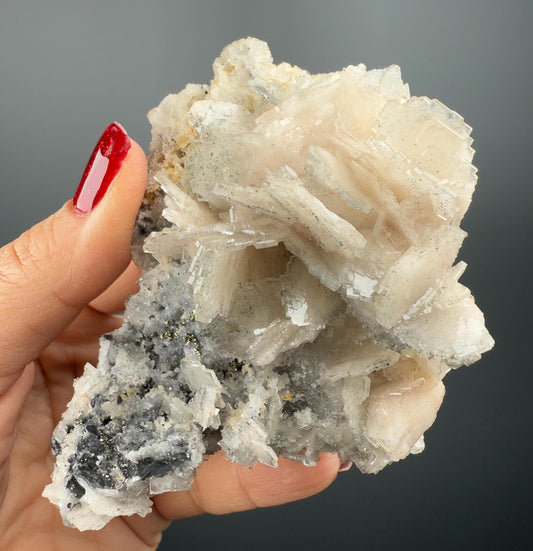 New! Bladed Soft Pink Barite with Metallic Galena Specimen