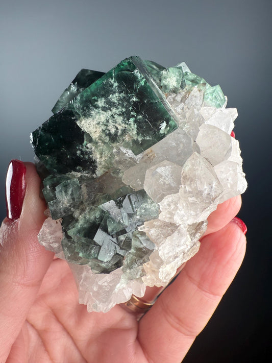 Color Change Green-Purple Fluorite with Quartz Specimen, Fluorite Crystal