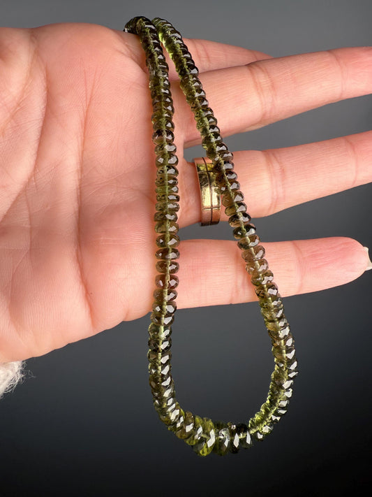 Moldavite Necklace, Faceted Moldavite Bead Necklace, Moldavite Gem Necklace Beads