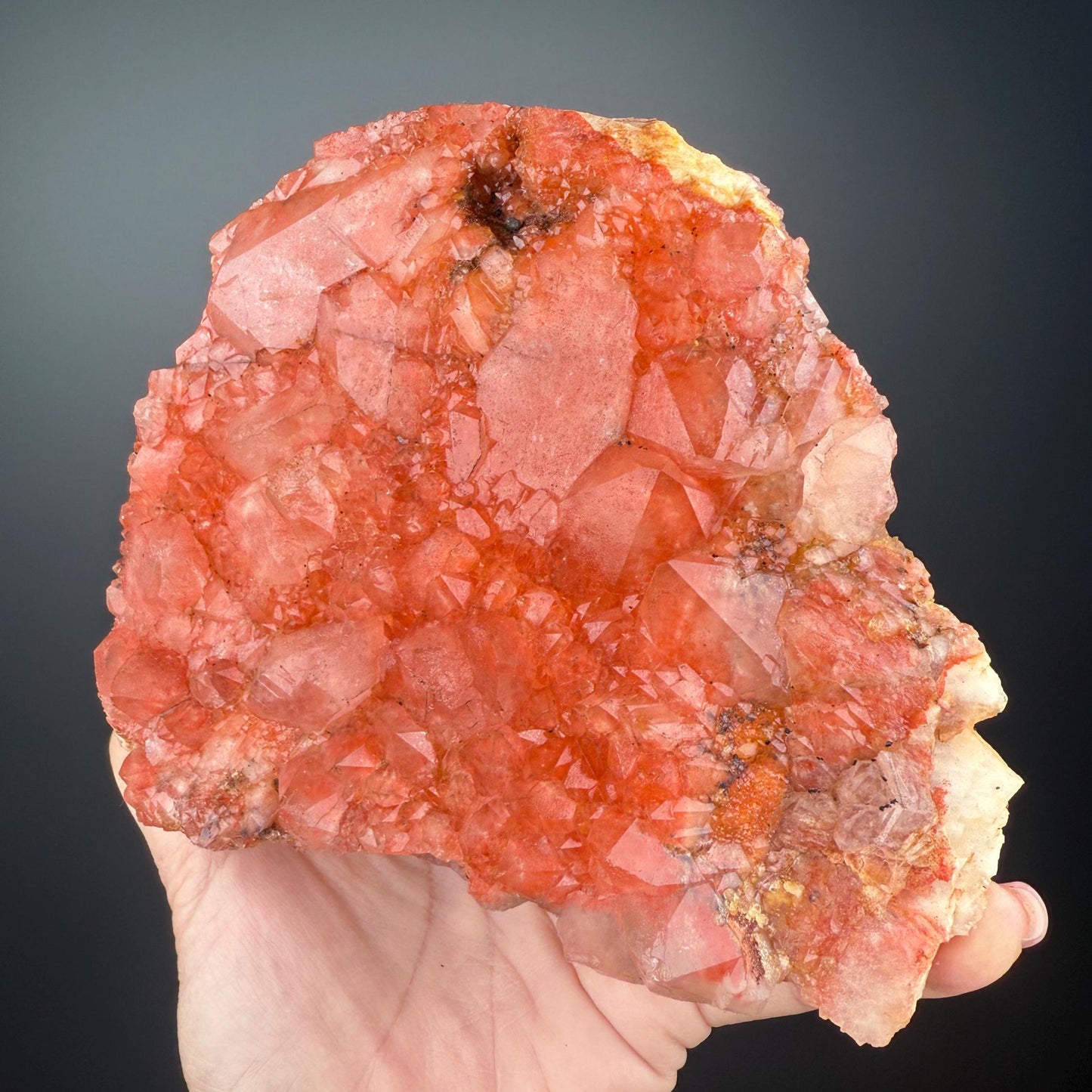 New Find! Red Hematoid Quartz on Calcite, Hematoid Quartz Crystal