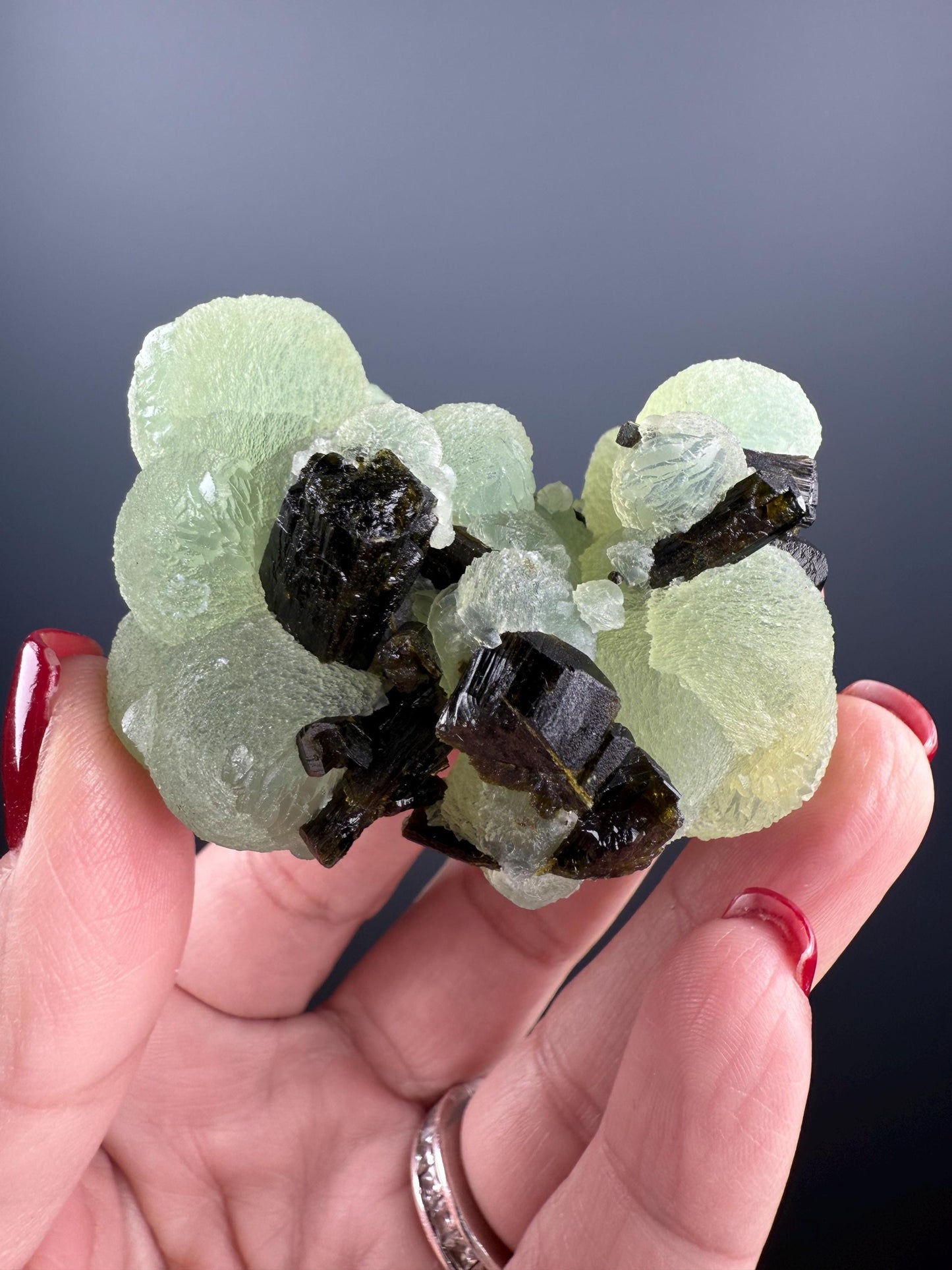 Grape Green Prehnite with Dark Green Epidote Specimen