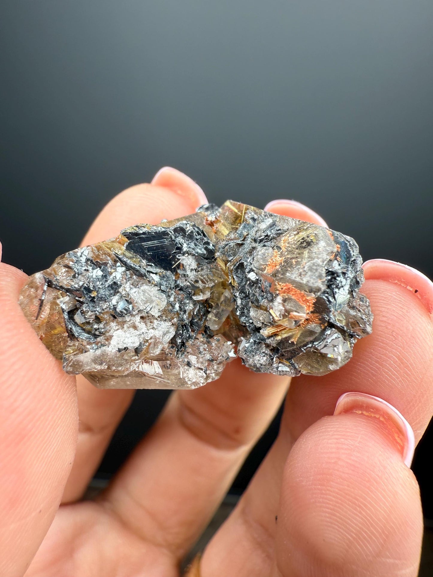 Quartz with Golden Rutile Crystal with Hematite Specimen