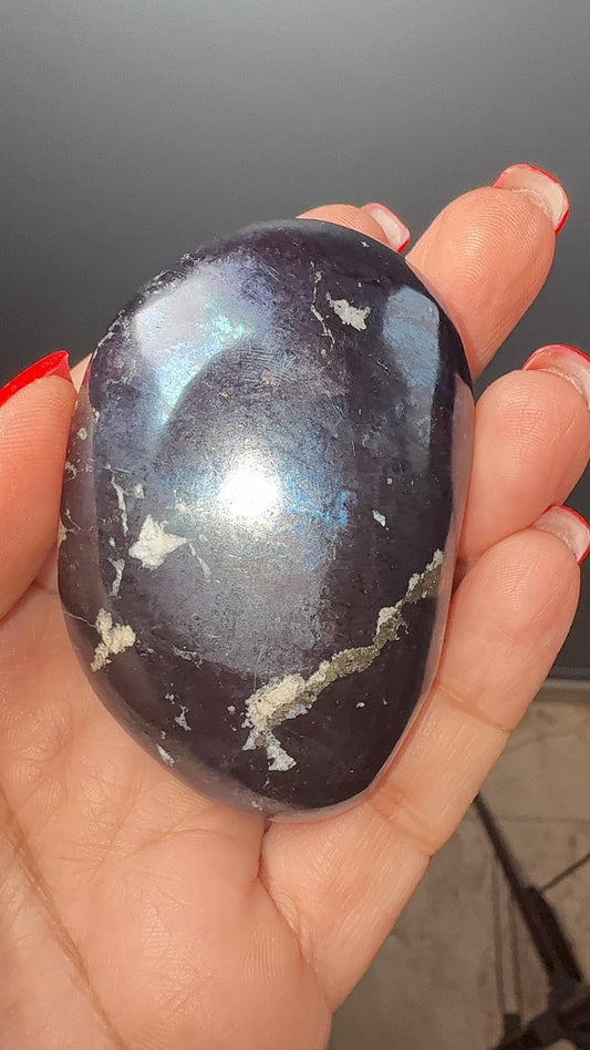 Purple Covellite Palm Stone, Covellite Crystal