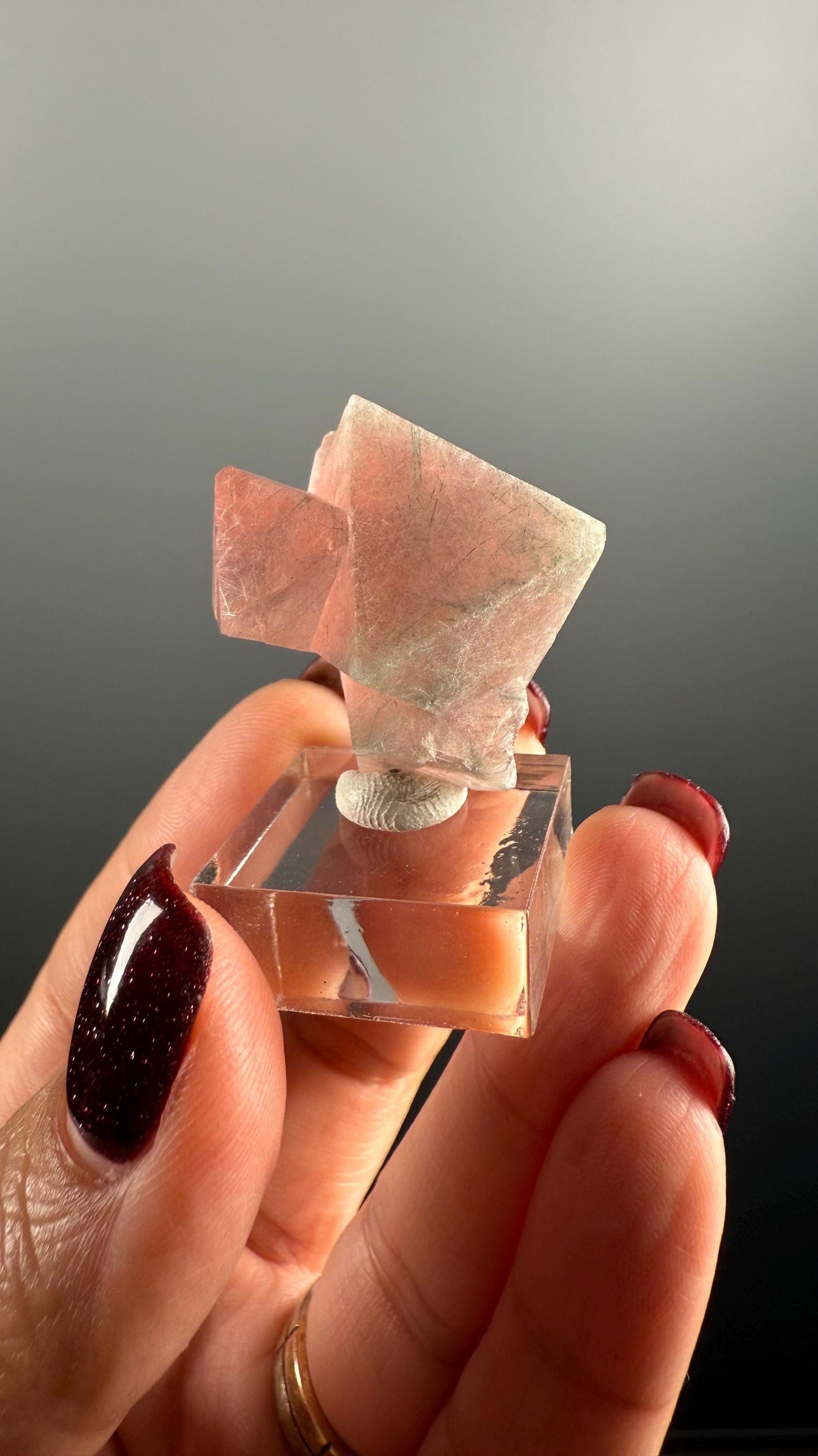 Red-Pink-Green Flourite Octahedrons with Byssolite and Actinolite Crystal