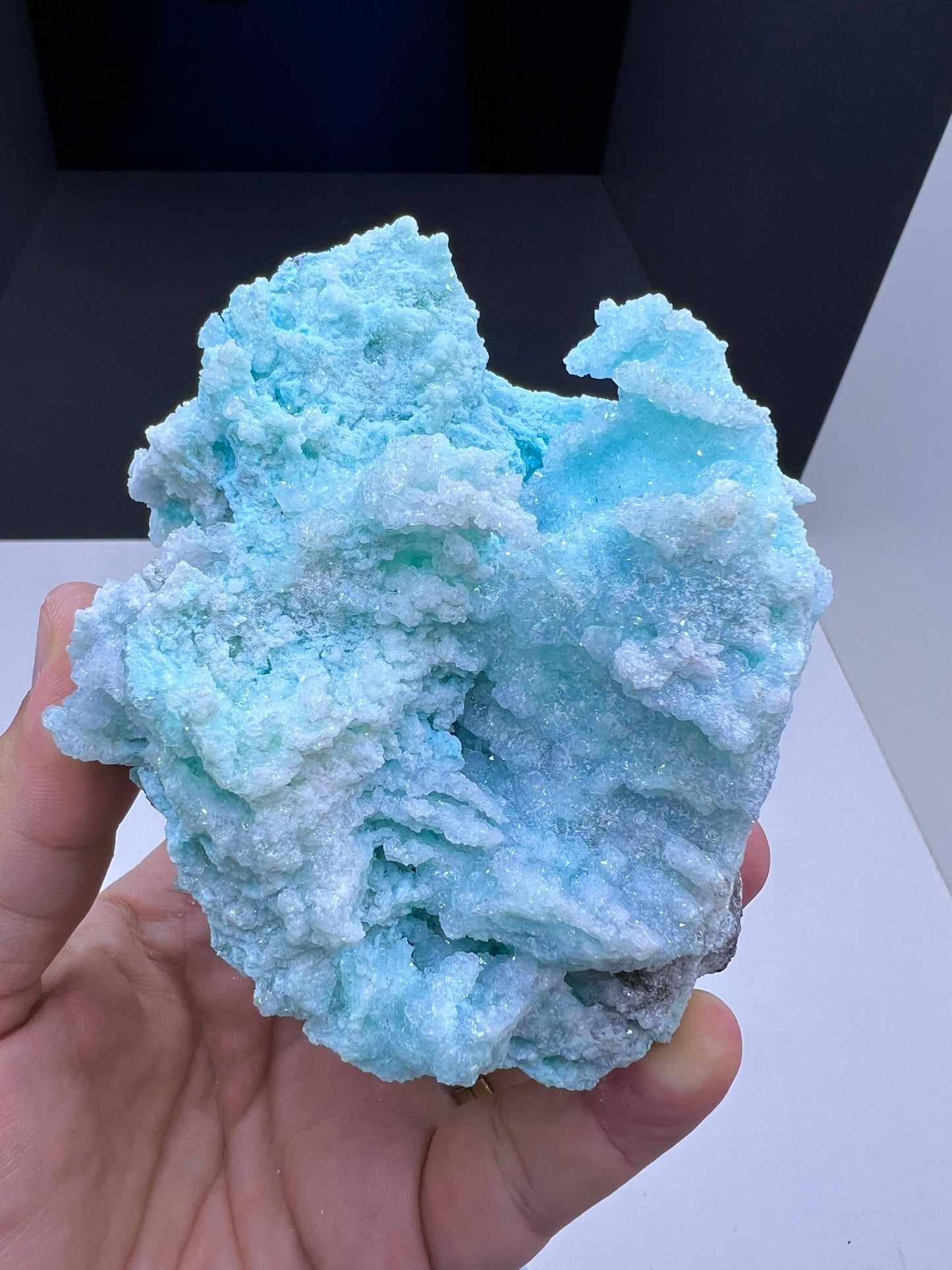 Druzy Blue Aragonite with Quartz Crystal Mineral Specimen