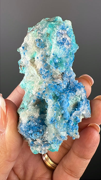 Druzy Blue Shattuckite with Quartz Crystal Specimen