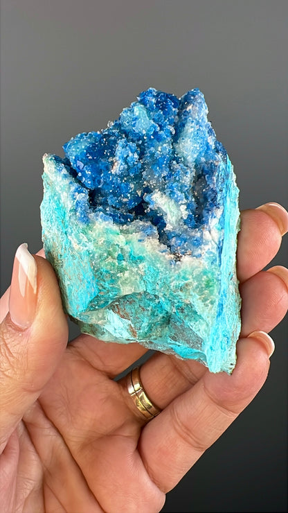 Druzy  Blue Shattuckite with Quartz Crystal Specimen