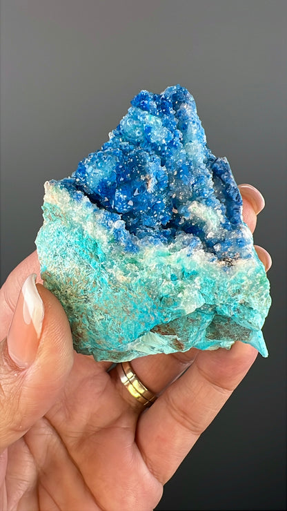 Druzy  Blue Shattuckite with Quartz Crystal Specimen