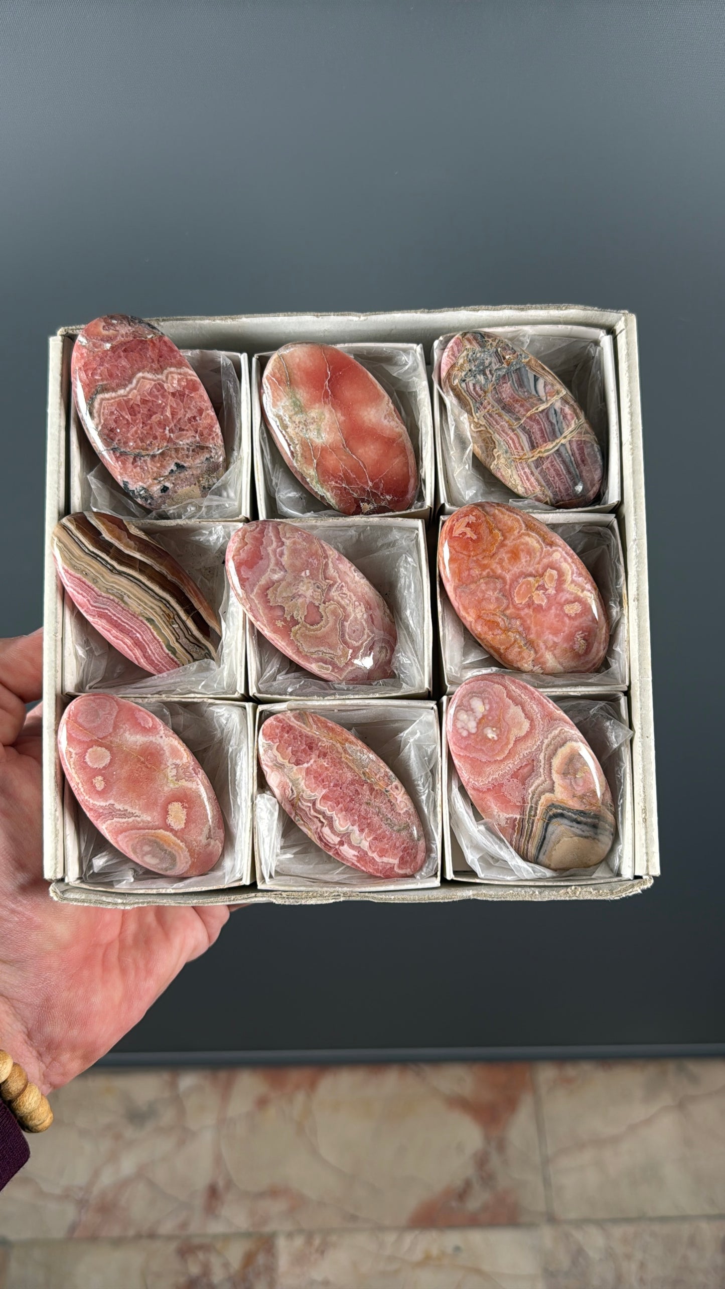 Pink Rhodochrosite Crystal Palm Stone Lot