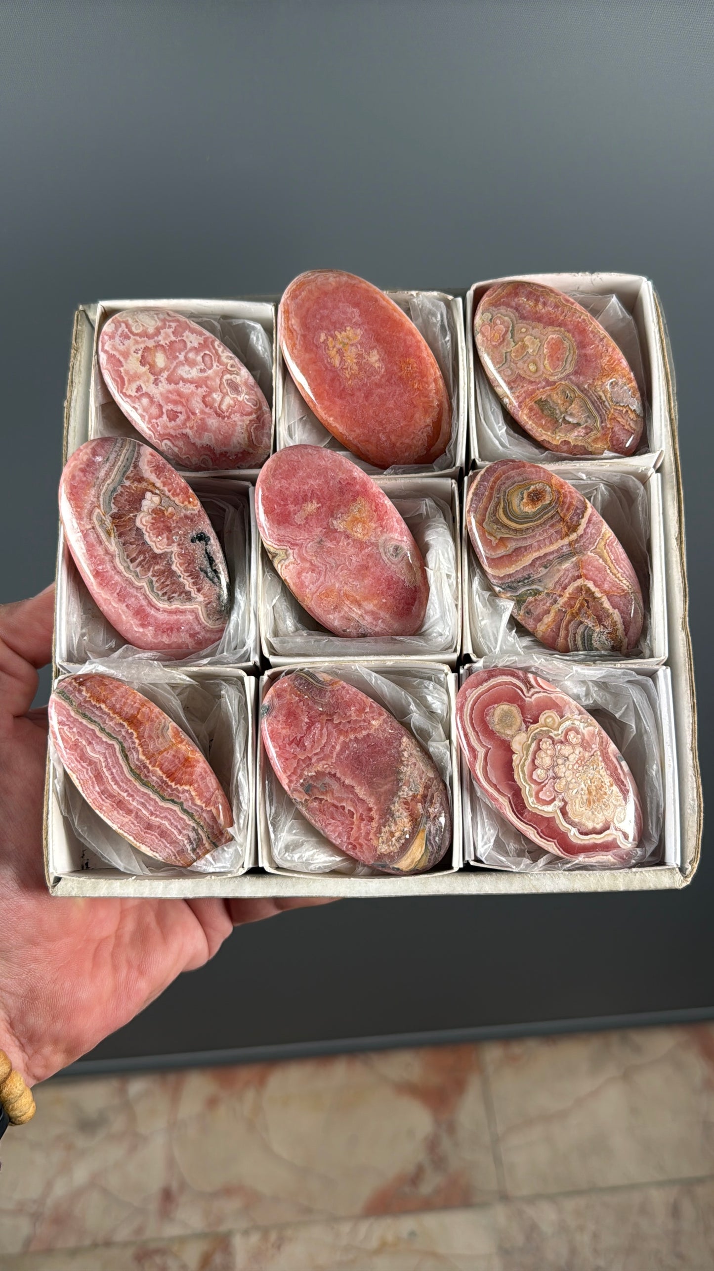 Pink Rhodochrosite Crystal Palm Stone Lot