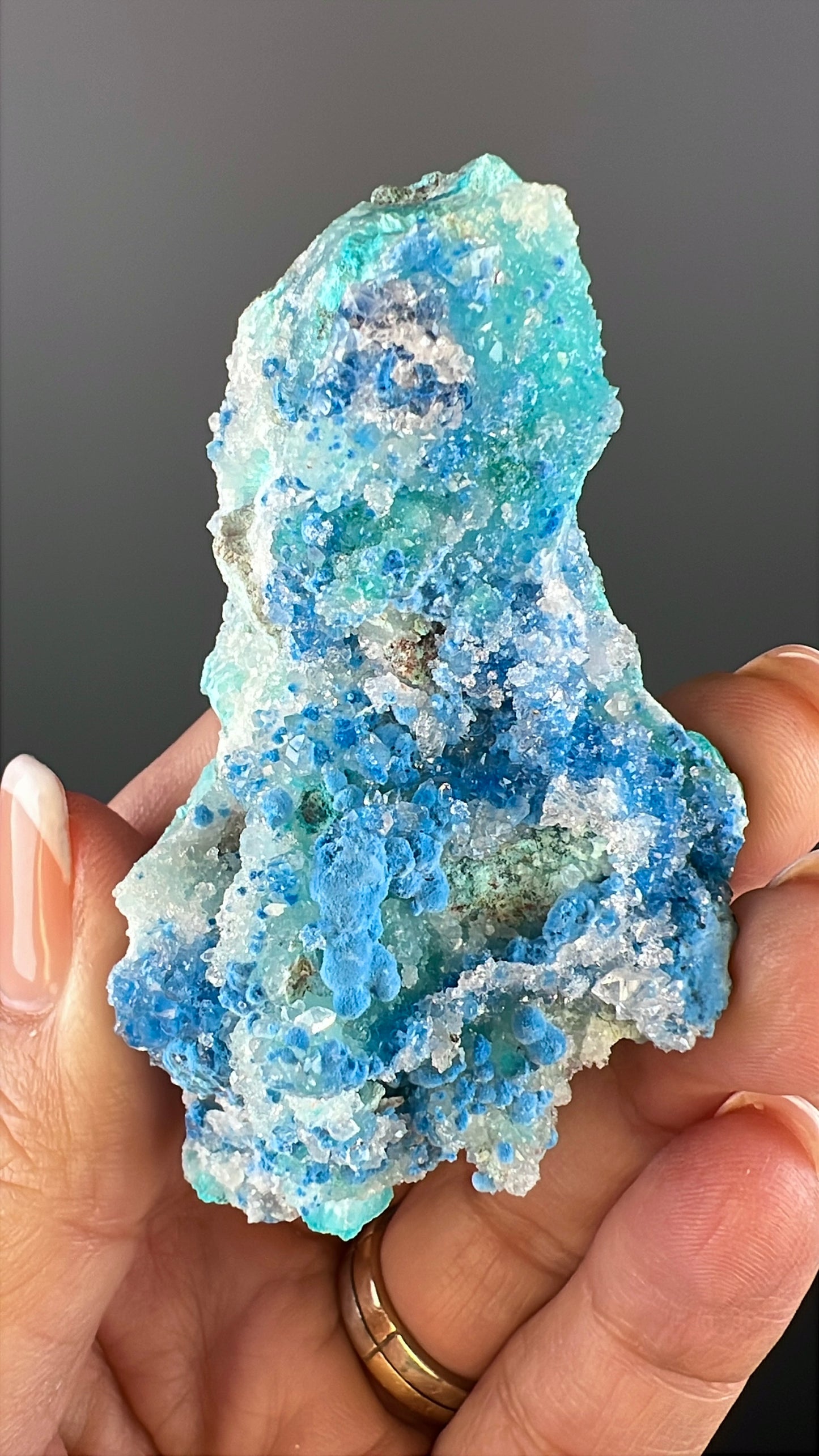 Druzy Blue Shattuckite with Quartz Crystal Specimen