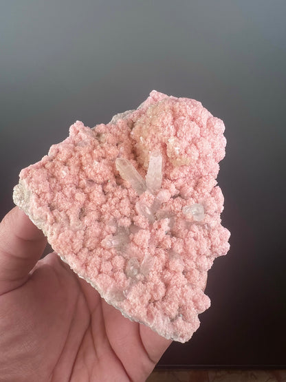 Rhodocrosite with Crystal Quartz Specimen