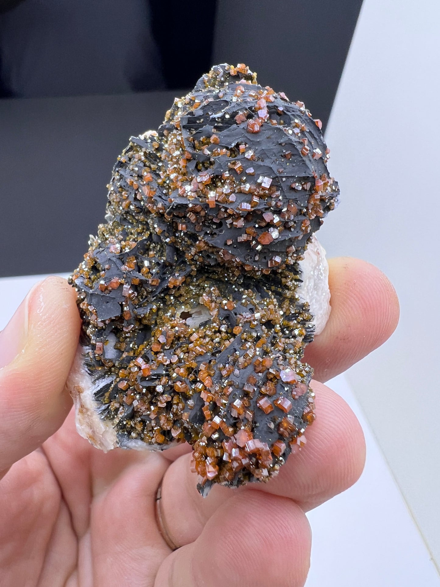 Black Barite With Red Vanadinite Crystal Lot