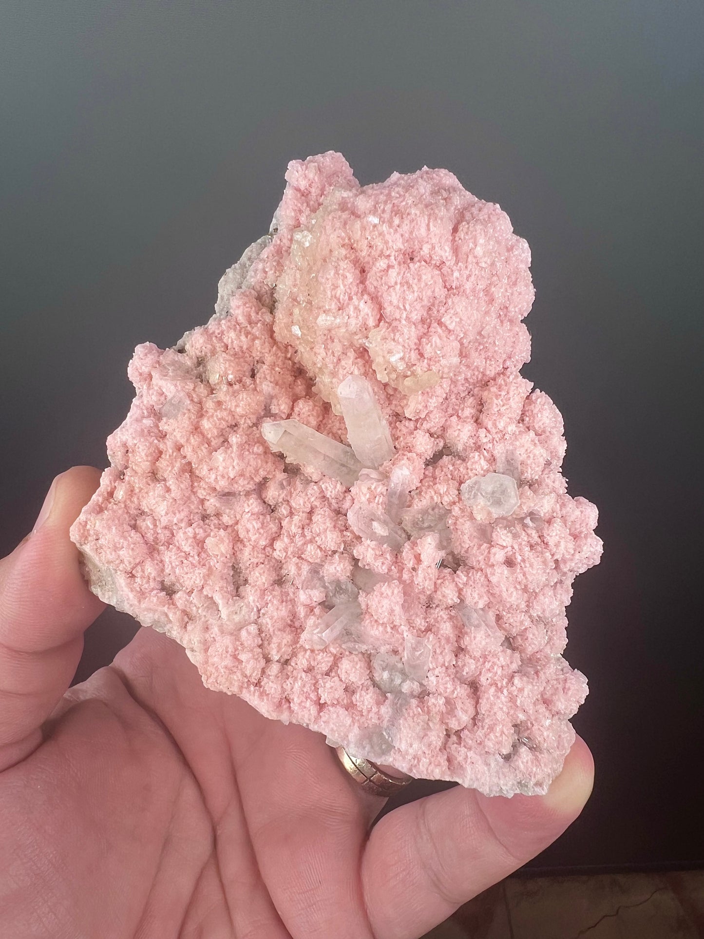 Rhodocrosite with Crystal Quartz Specimen