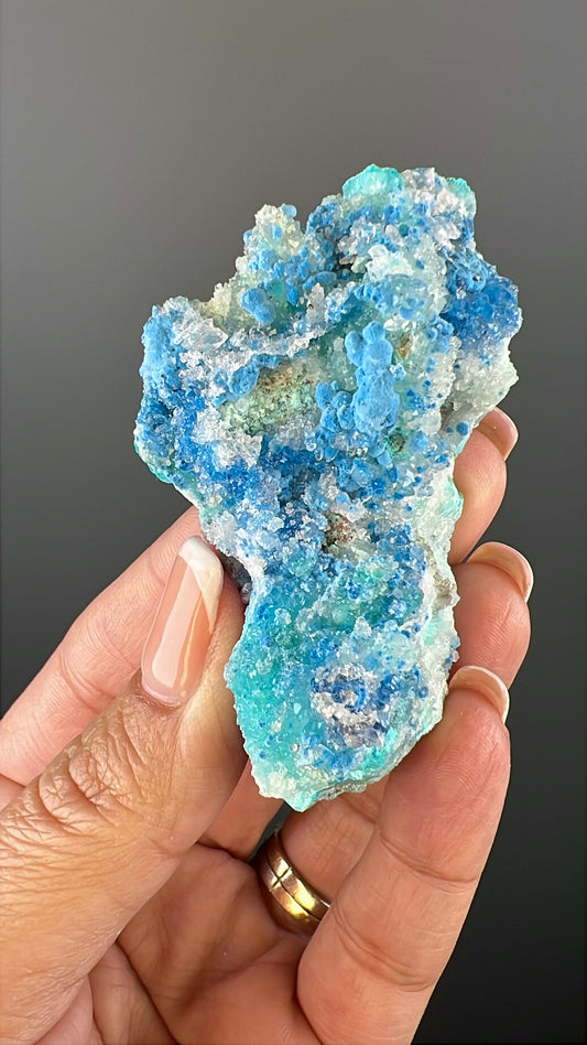 Druzy Blue Shattuckite with Quartz Crystal Specimen