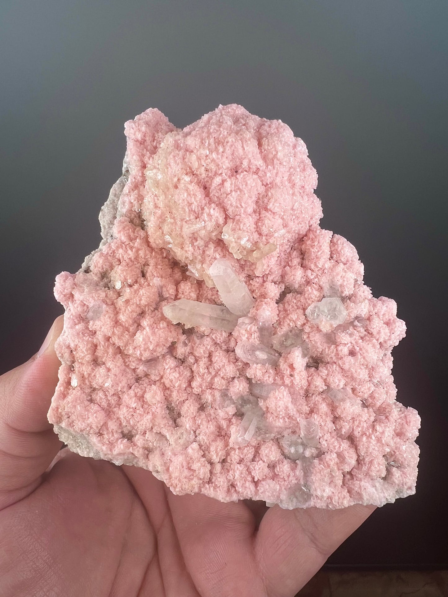 Rhodocrosite with Crystal Quartz Specimen