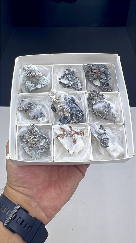 Arborescent Silver with White Calcite Specimen Lot