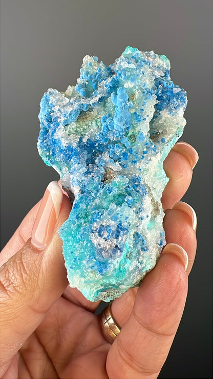 Druzy Blue Shattuckite with Quartz Crystal Specimen