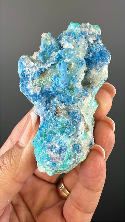 Druzy Blue Shattuckite with Quartz Crystal Specimen