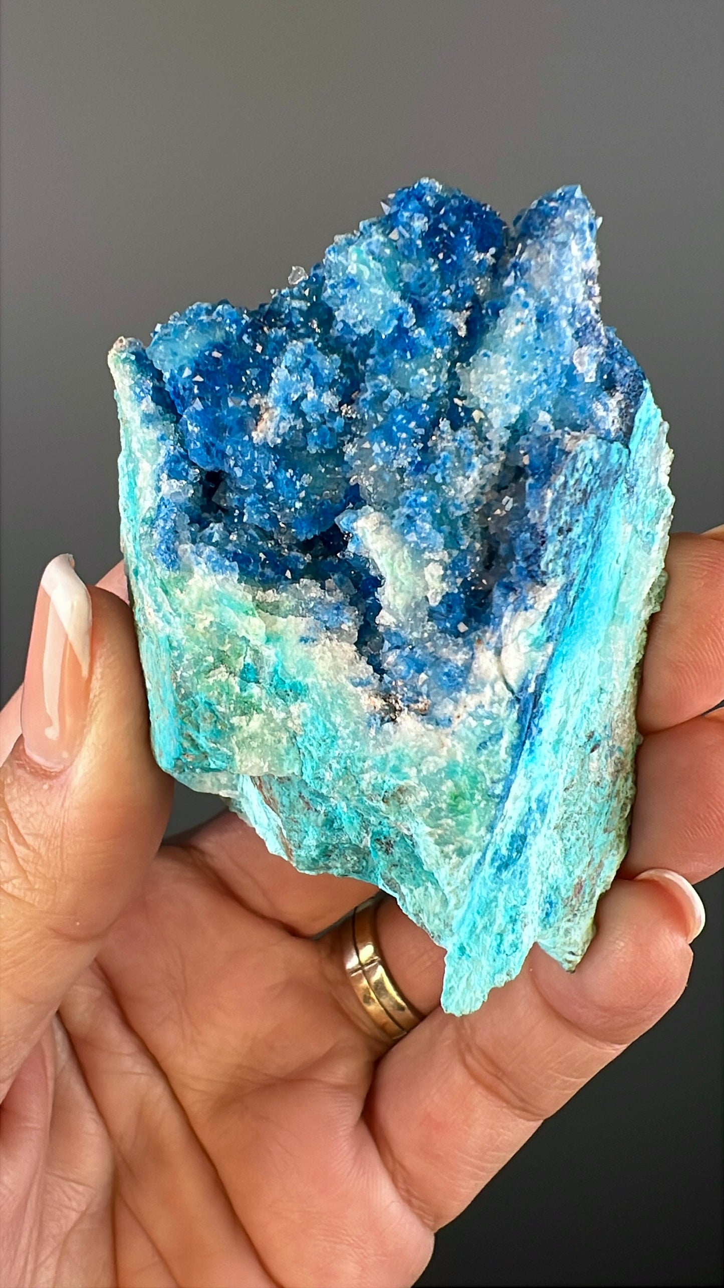 Druzy  Blue Shattuckite with Quartz Crystal Specimen