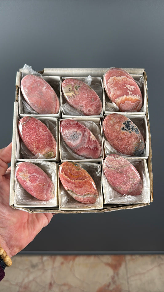 Pink Rhodochrosite Crystal Palm Stone Lot