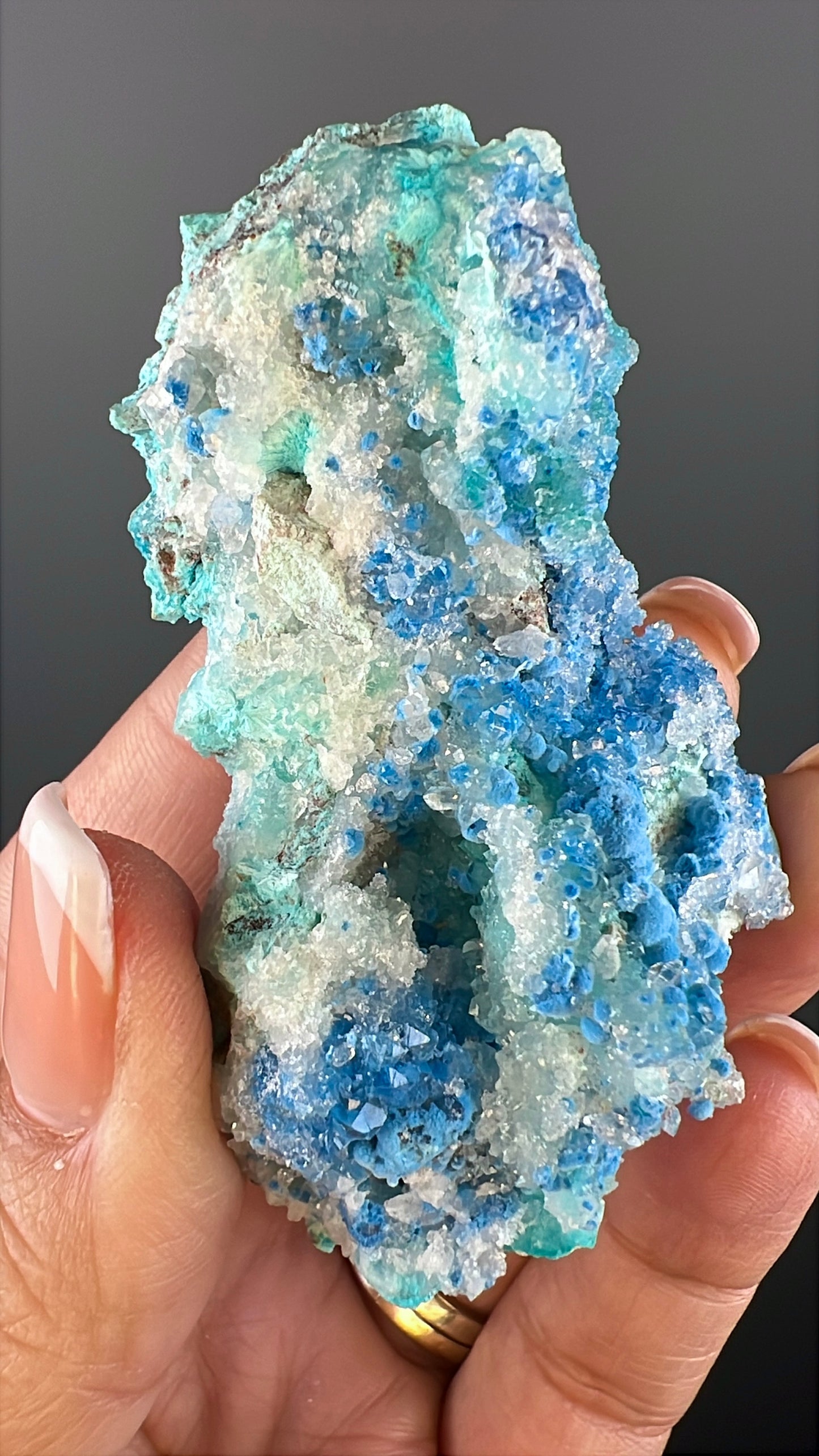 Druzy Blue Shattuckite with Quartz Crystal Specimen