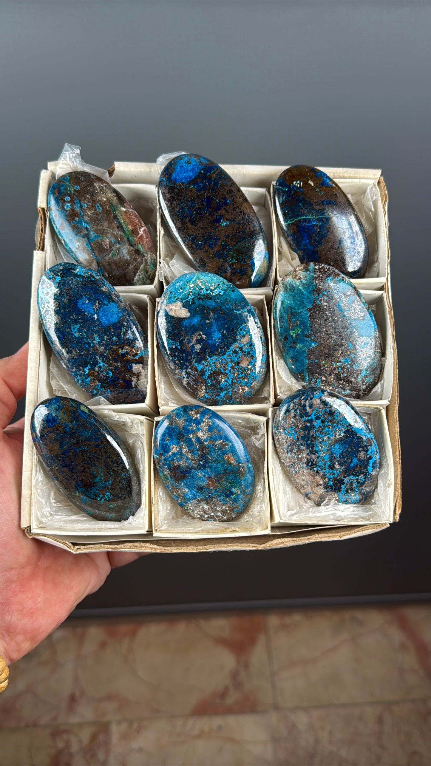 Blue Shattuckite with Cuprite Palm Stone Lot