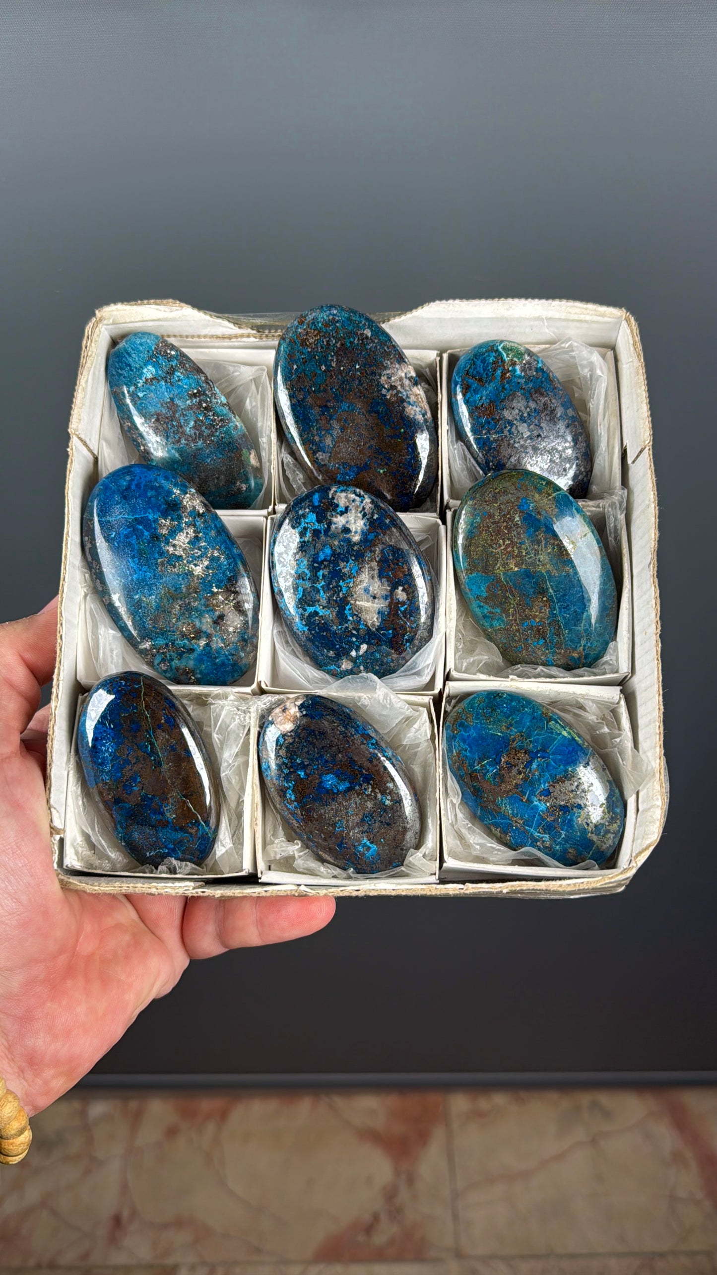 Blue Shattuckite with Cuprite Palm Stone Lot