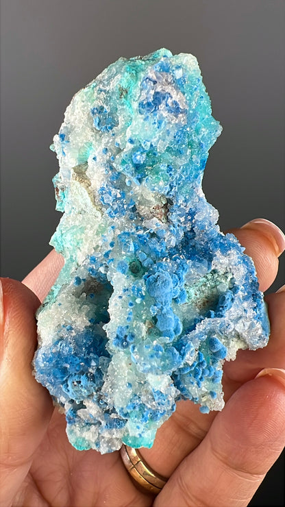 Druzy Blue Shattuckite with Quartz Crystal Specimen