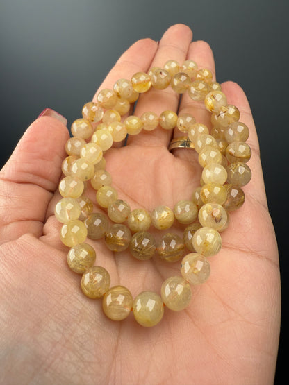 8 MM Rutilated Quartz Bracelets (3 Pieces)