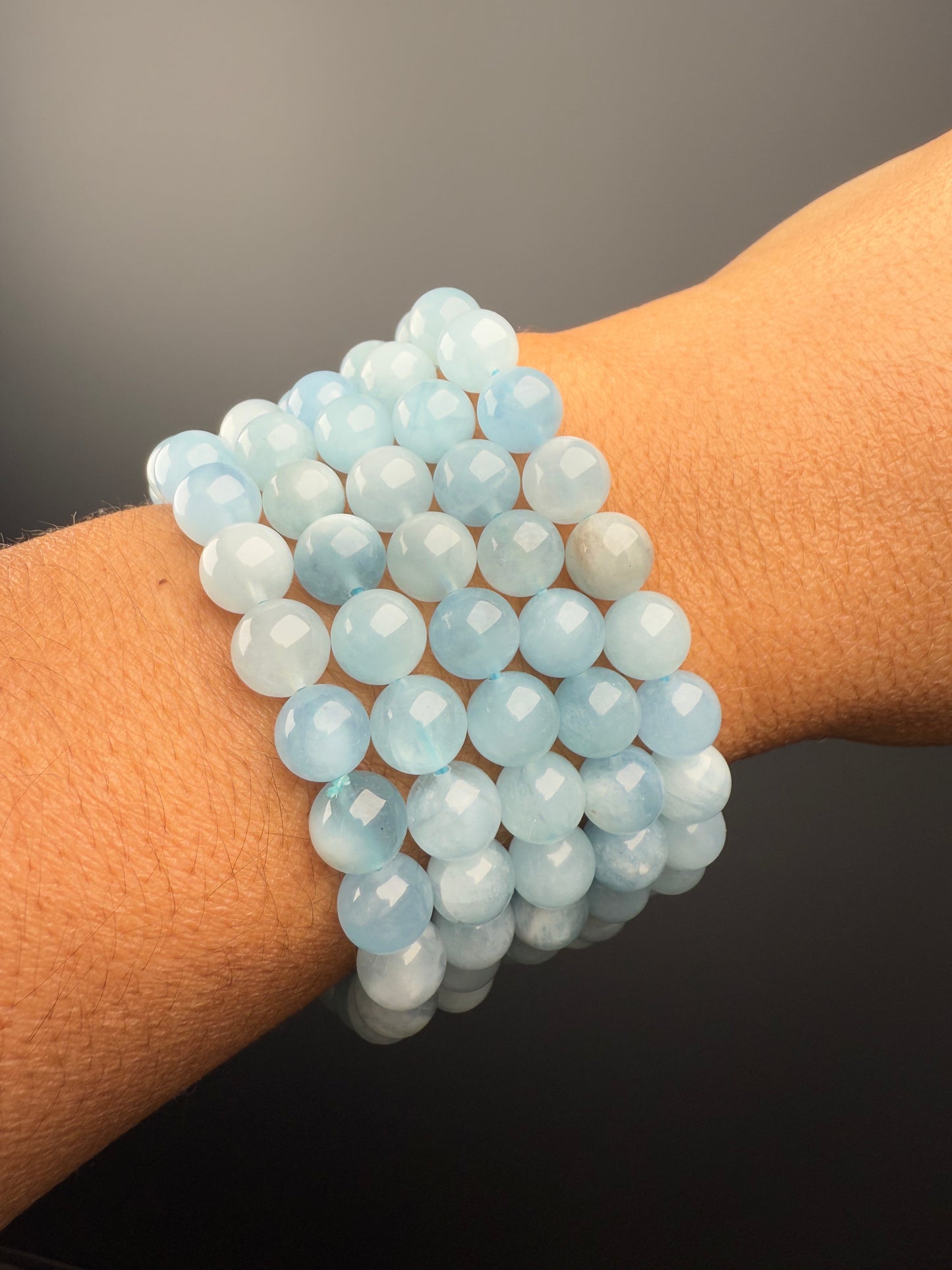 8 MM Aquamarine Bracelets (7 Pieces)