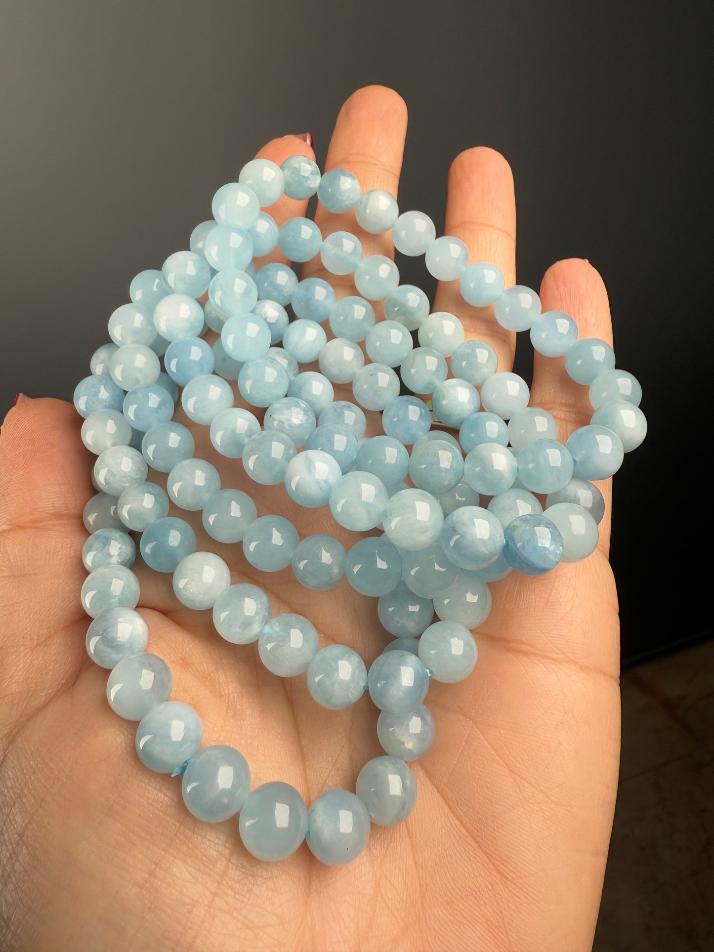 8 MM Aquamarine Bracelets (7 Pieces)