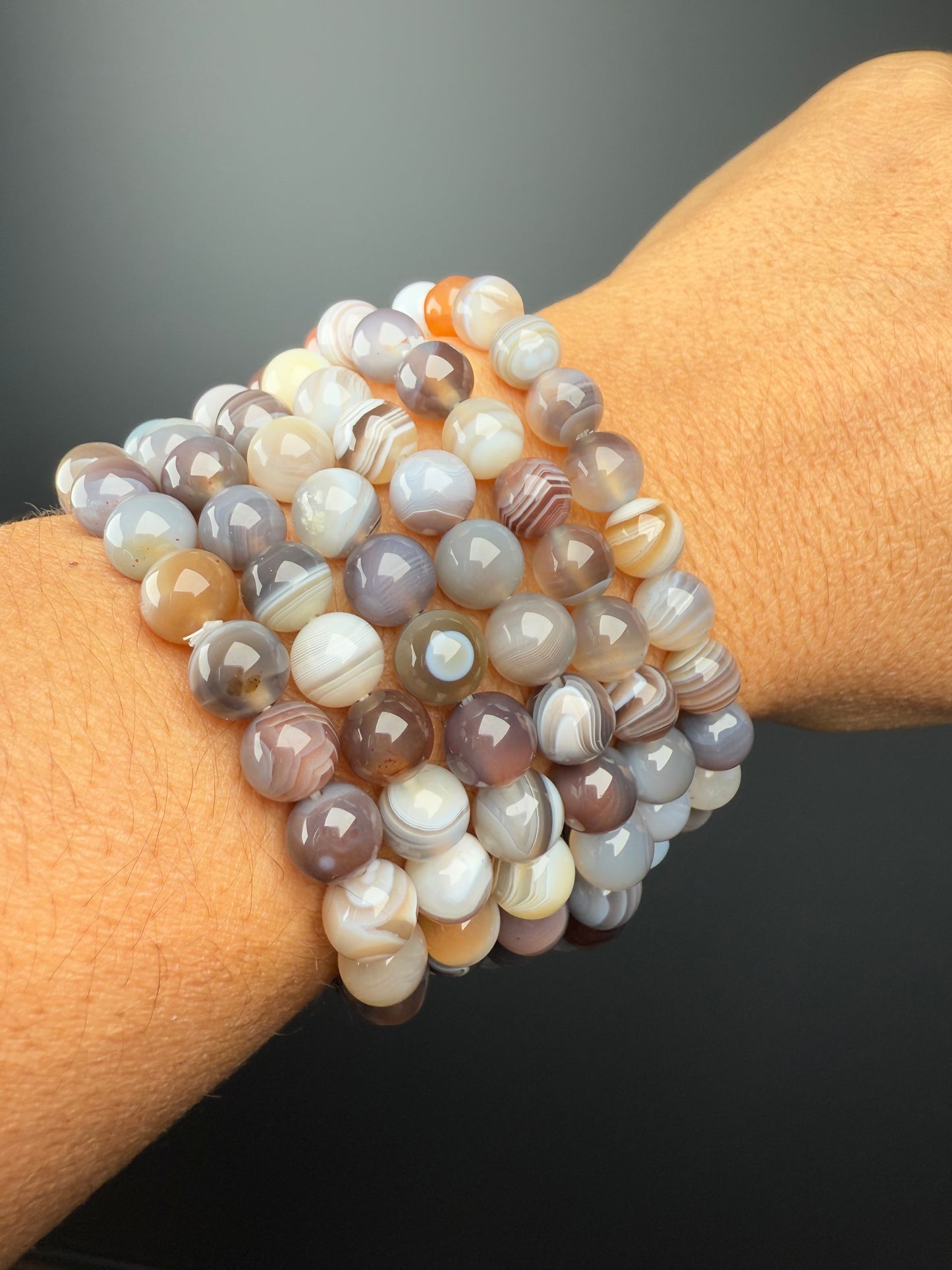 8 MM Botswana  Agate Bracelets (6 Pieces)