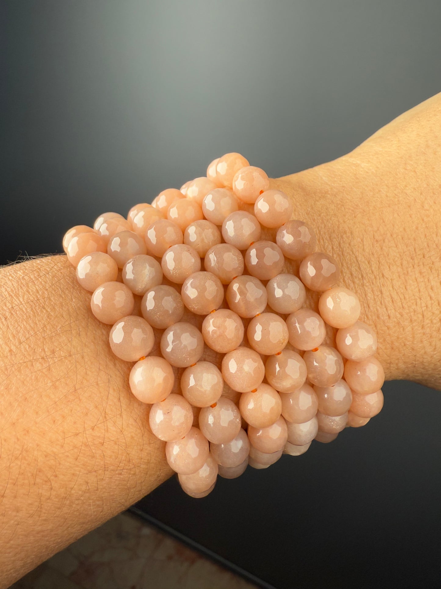 8 MM  Pink Moonstone  Bracelets (6 Pieces)