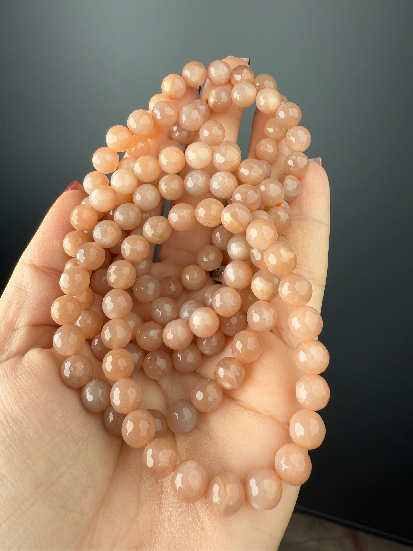 8 MM  Pink Moonstone  Bracelets (6 Pieces)