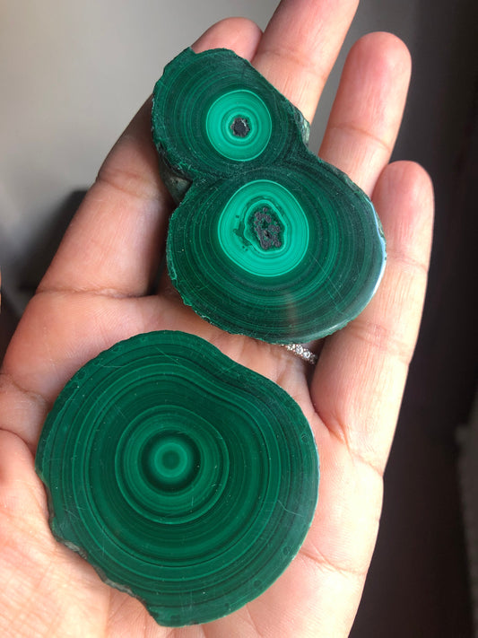 Set of 2! Polished Green Malachite Slabs, % 100 Natural