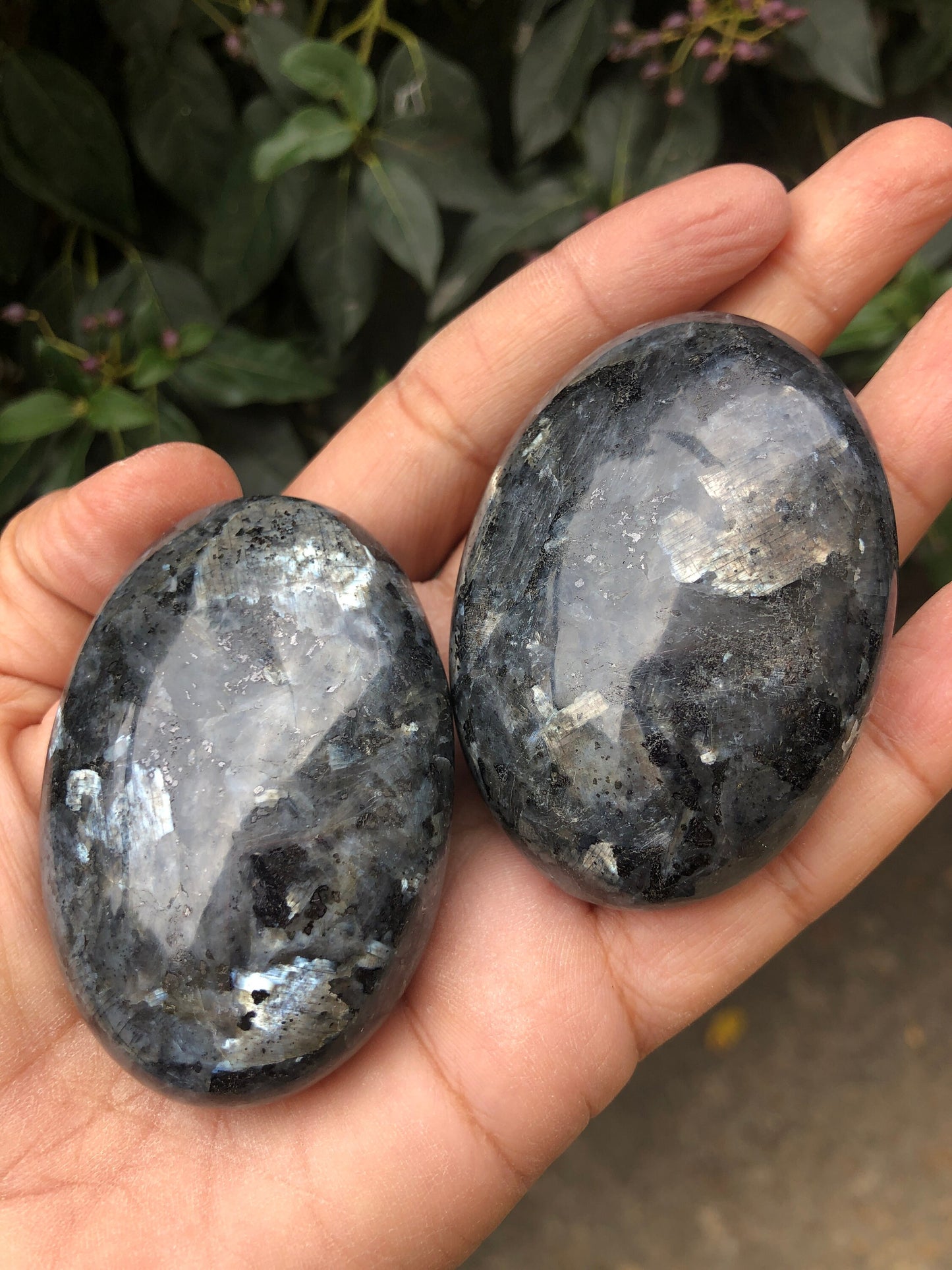 Larvikite Crystal Palmstone with Perfect Flashes!!! Palm Stone, Set Of 2! % 100 Natural