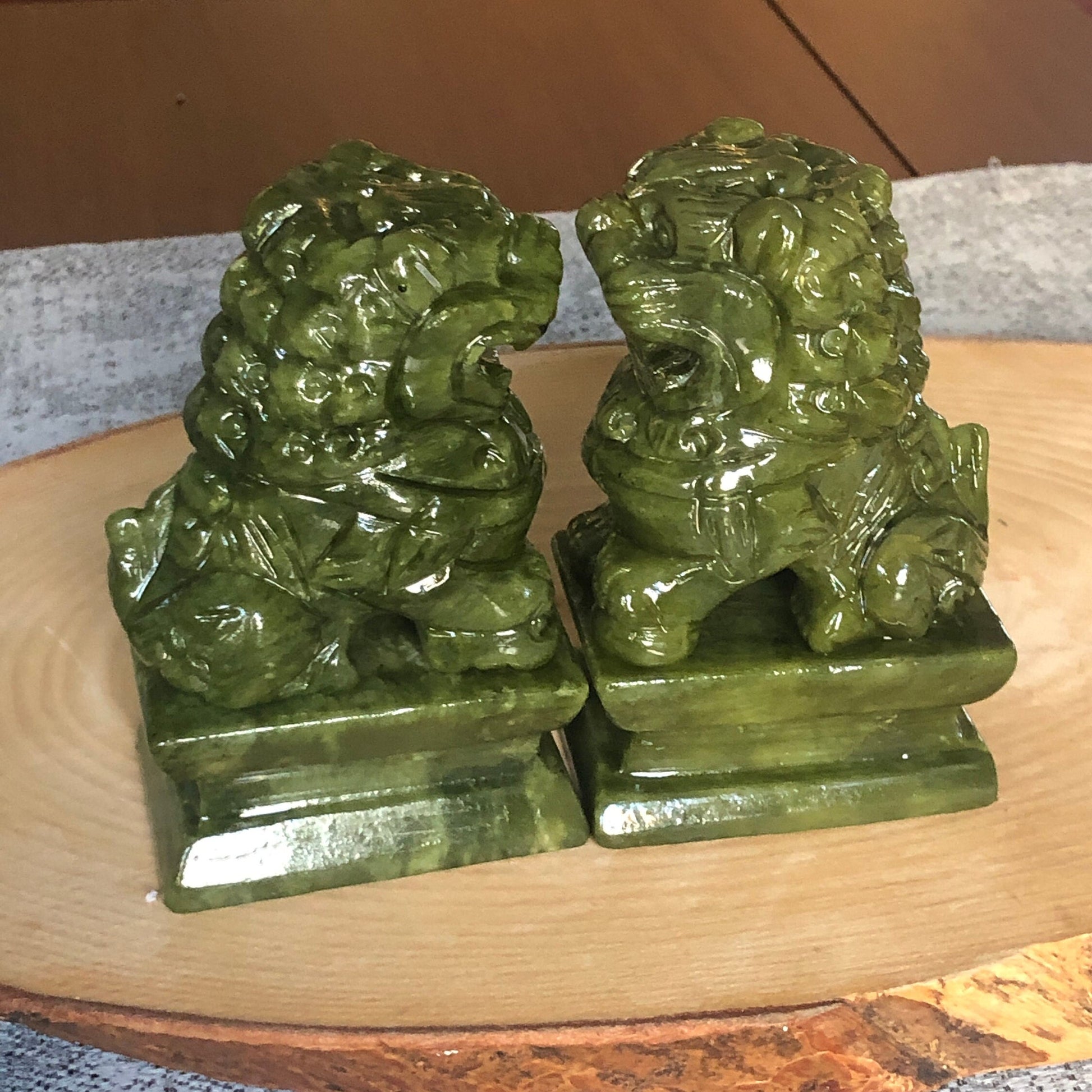 Green Jade Fu Dog (Foo Dog) Guardian Gemstone Huge Carving Sculpture