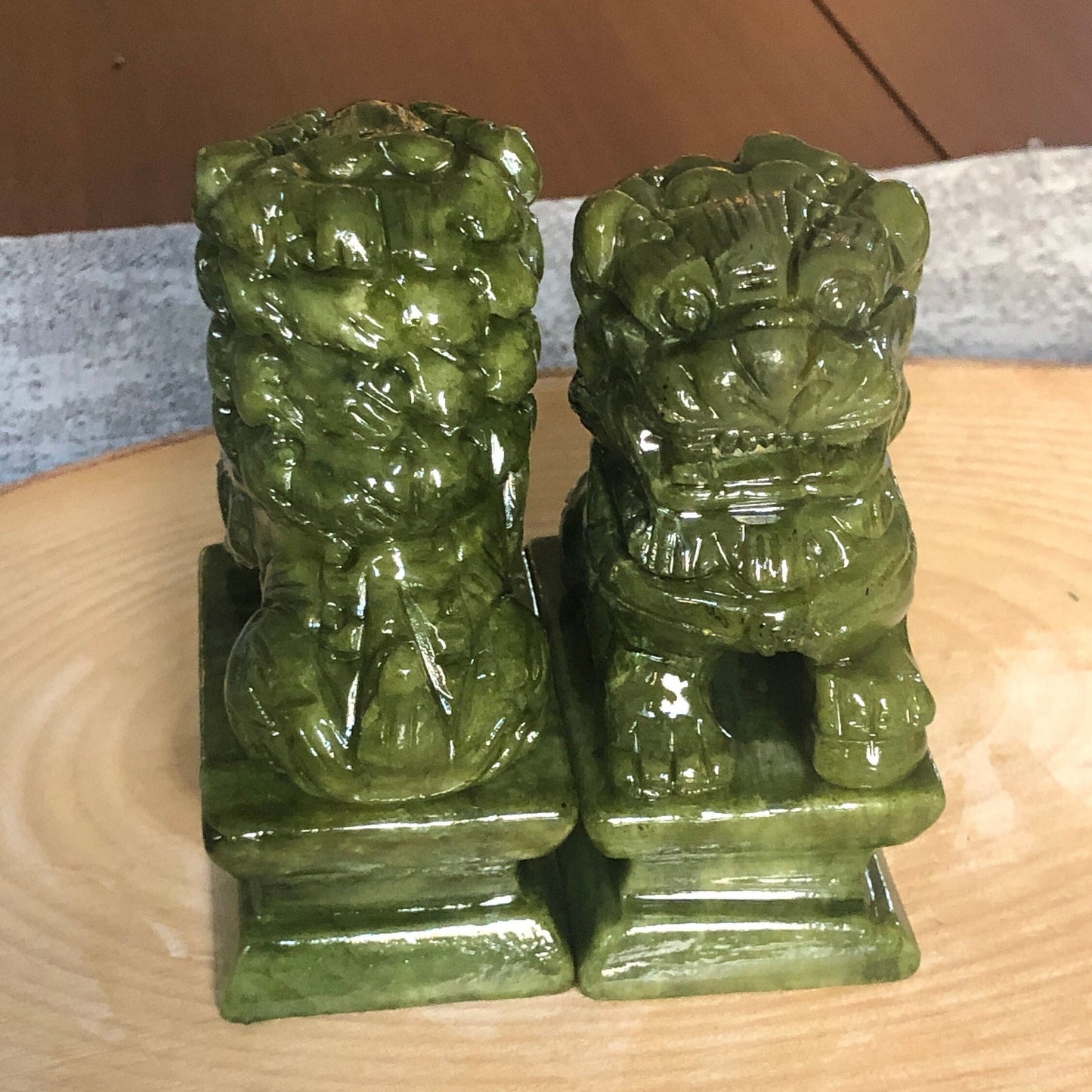 Green Jade Fu Dog (Foo Dog) Guardian Gemstone Huge Carving Sculpture