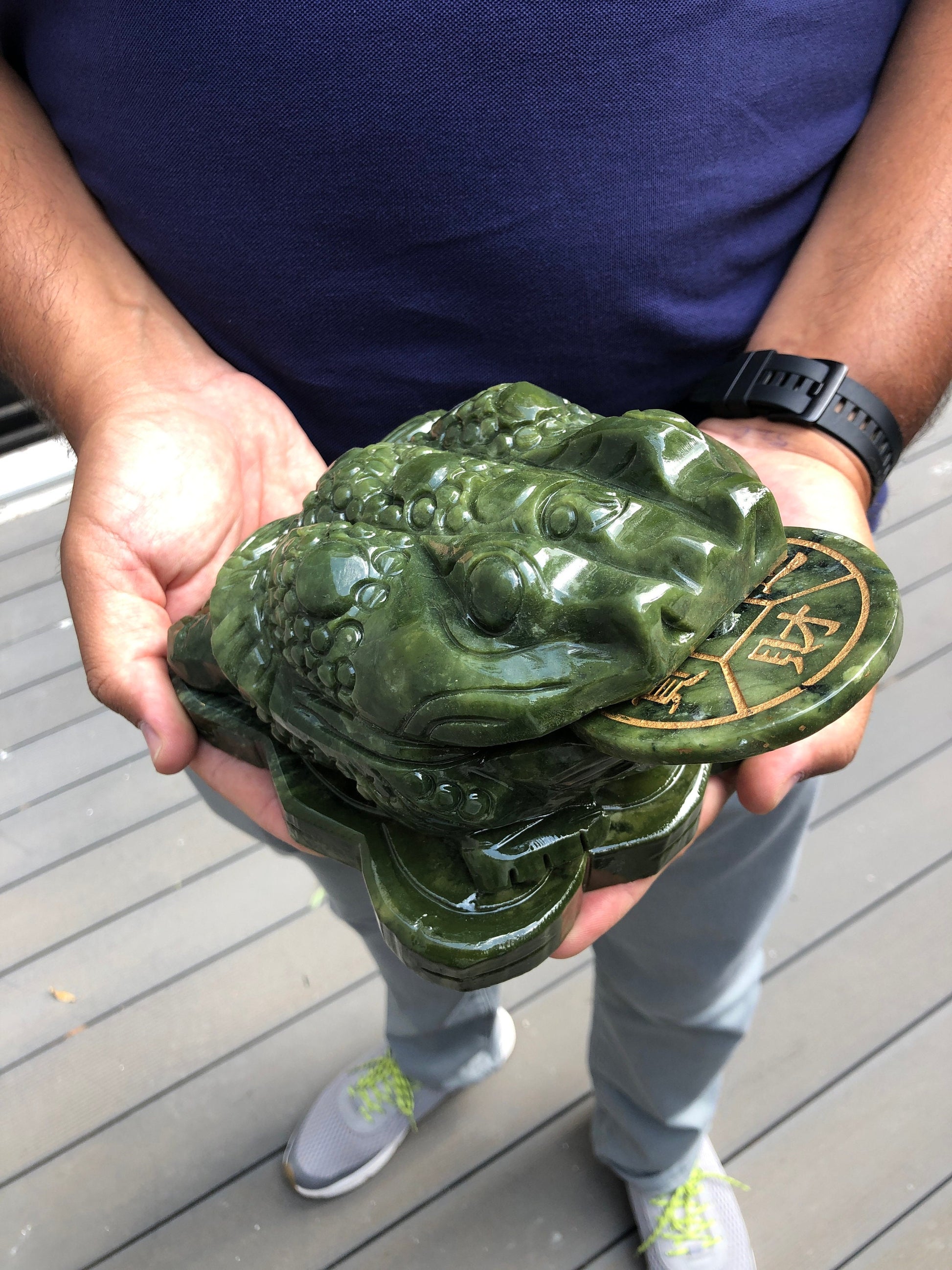 Wealth and Prosperity!Big Size!lLovely Green Jade Money Frog, Jade Money Frog Sculpture,Jade Money Toad