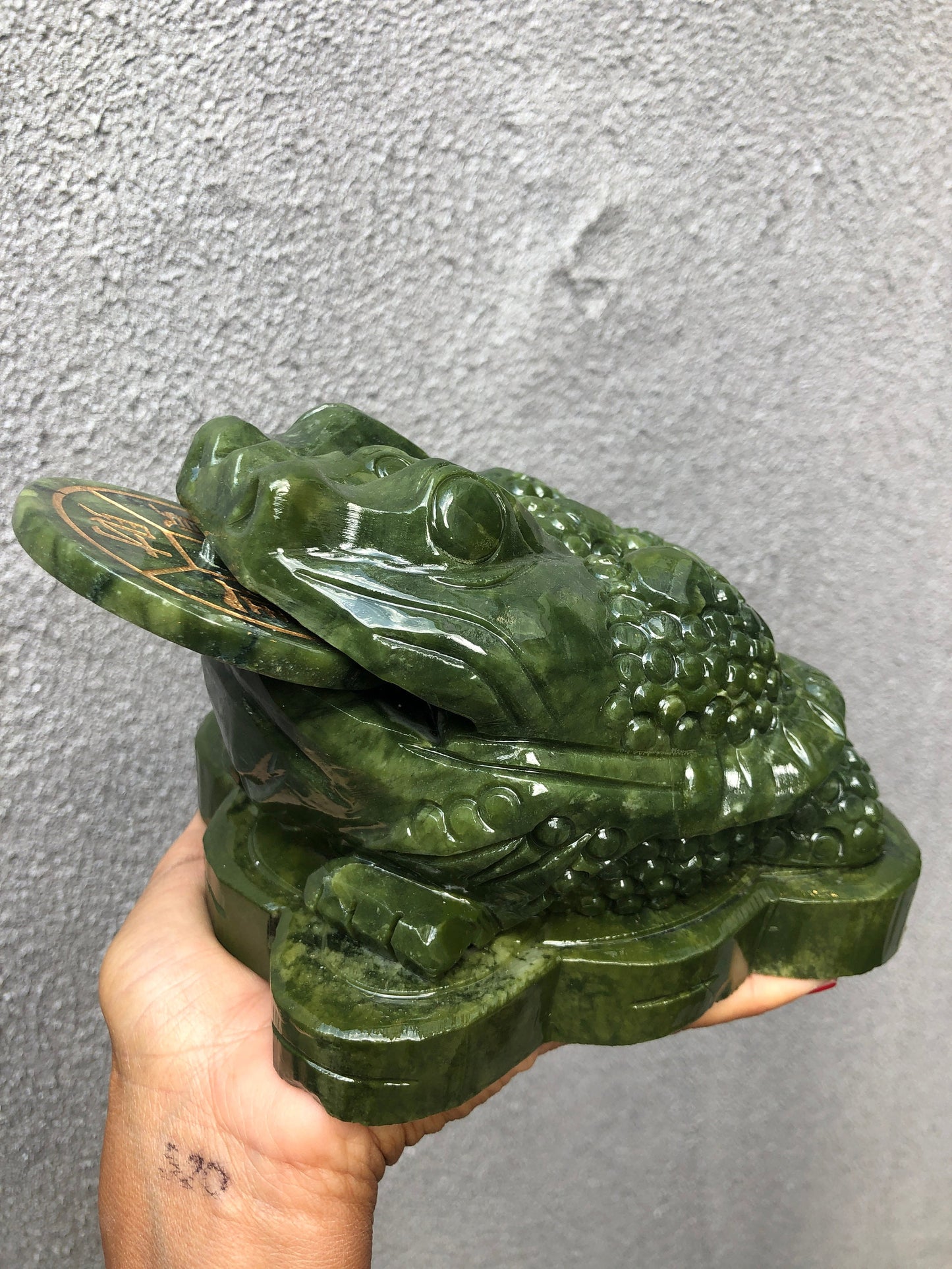 Wealth and Prosperity!Big Size!lLovely Green Jade Money Frog, Jade Money Frog Sculpture,Jade Money Toad