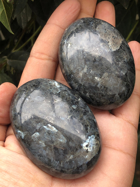 Larvikite Crystal Palmstone with Perfect Flashes!!! Palm Stone, Set Of 2! % 100 Natural